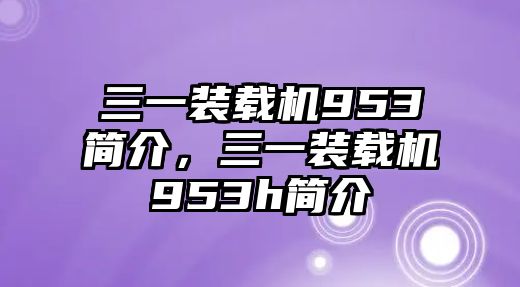 三一裝載機953簡介，三一裝載機953h簡介