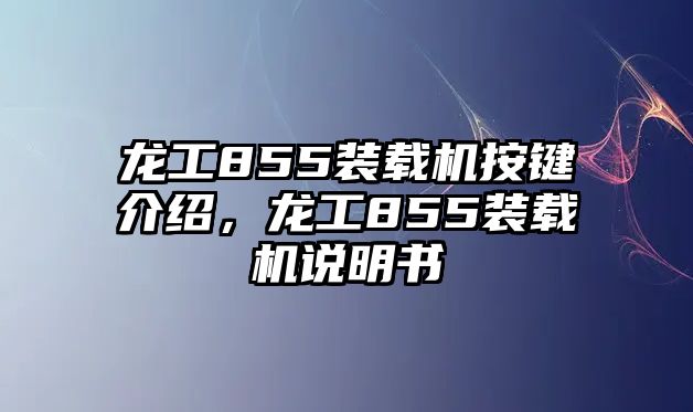 龍工855裝載機(jī)按鍵介紹，龍工855裝載機(jī)說明書