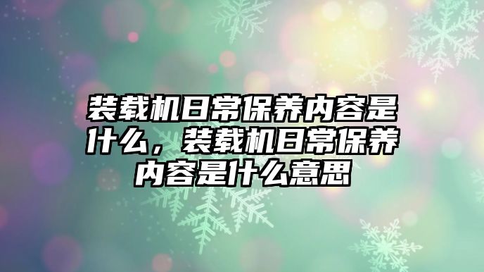 裝載機日常保養(yǎng)內容是什么，裝載機日常保養(yǎng)內容是什么意思