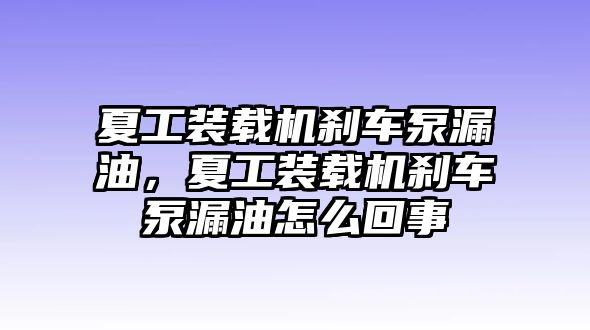 夏工裝載機(jī)剎車泵漏油，夏工裝載機(jī)剎車泵漏油怎么回事