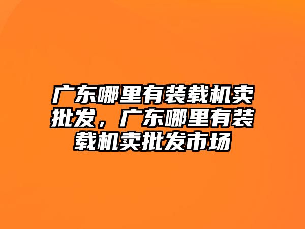 廣東哪里有裝載機賣批發(fā)，廣東哪里有裝載機賣批發(fā)市場