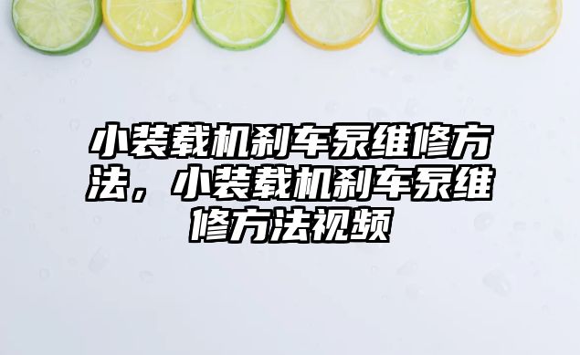 小裝載機剎車泵維修方法，小裝載機剎車泵維修方法視頻