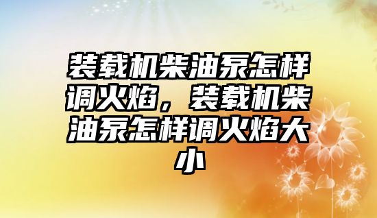 裝載機柴油泵怎樣調火焰，裝載機柴油泵怎樣調火焰大小